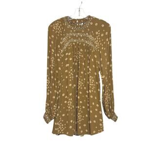 Free People Misses’ Flowy Effortless Tunic Top Floral Print On Brown Rayon Med.